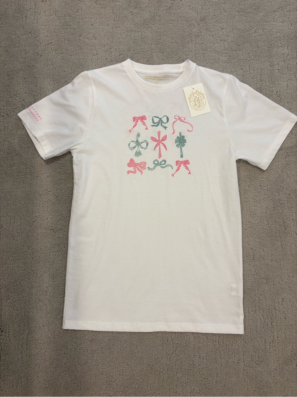 NWT The Beaufort Bonnet Company Tee White No Bow No Go Girls XL 12 TBBC Preppy